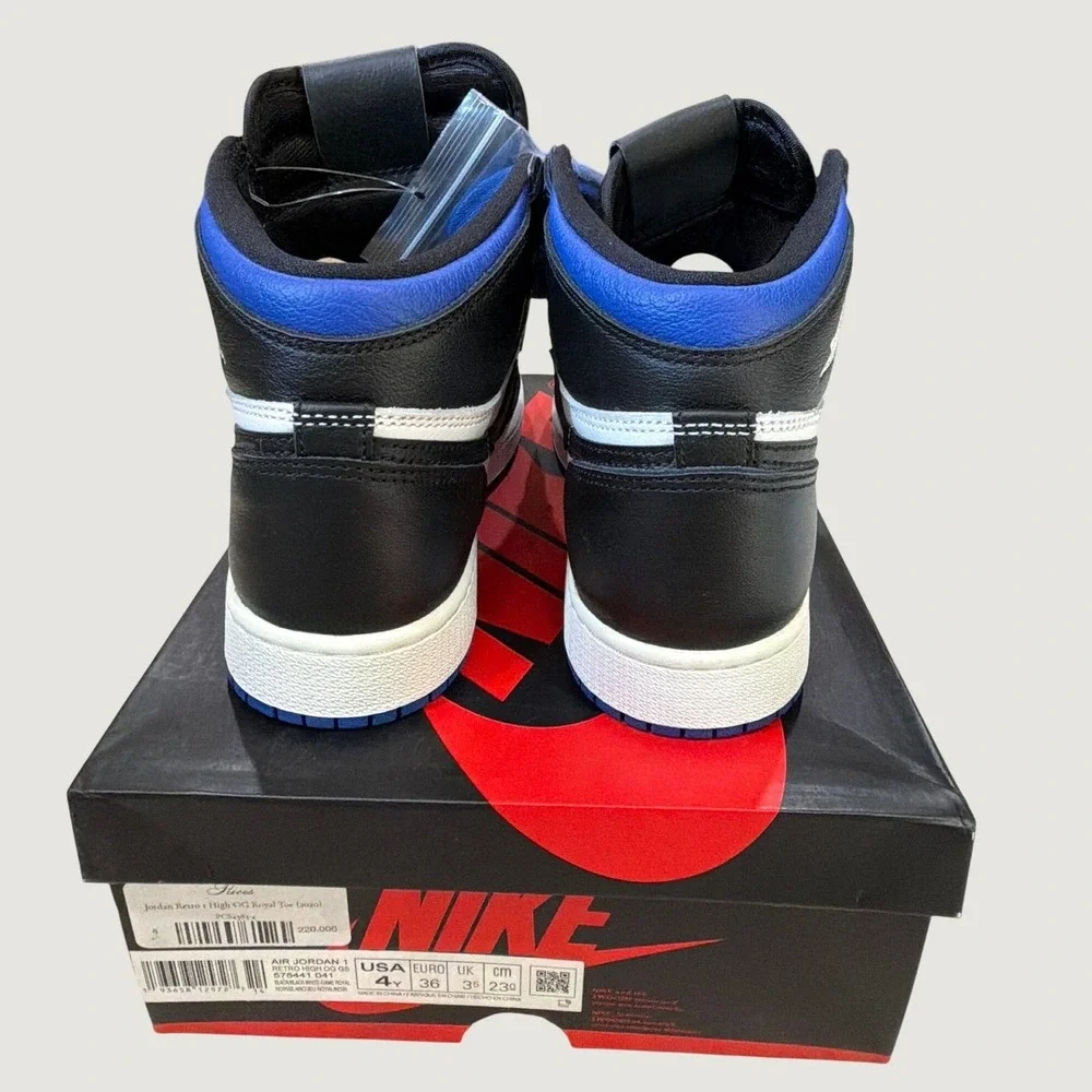Jordan 1 Retro High OG Royal Toe 2020 Black White Game Royal 575441-041 4Y